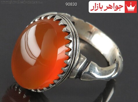 انگشتر نقره عقیق یمنی نارنجی دور چنگ مردانه [شرف الشمس] - 90830